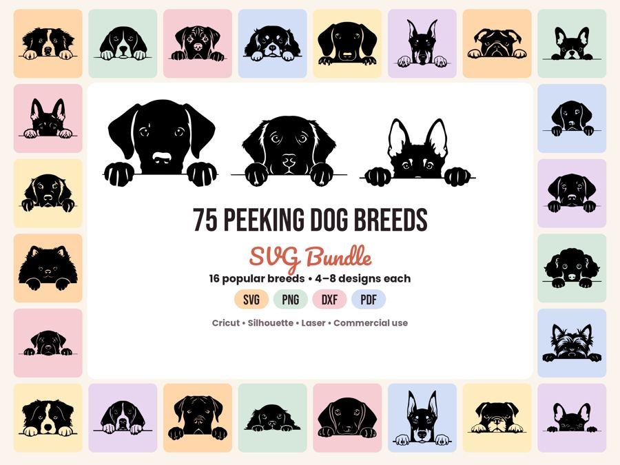 75 Peeking Dog Breeds SVGs preview