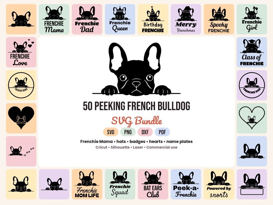50 Peeking French Bulldog SVGs preview